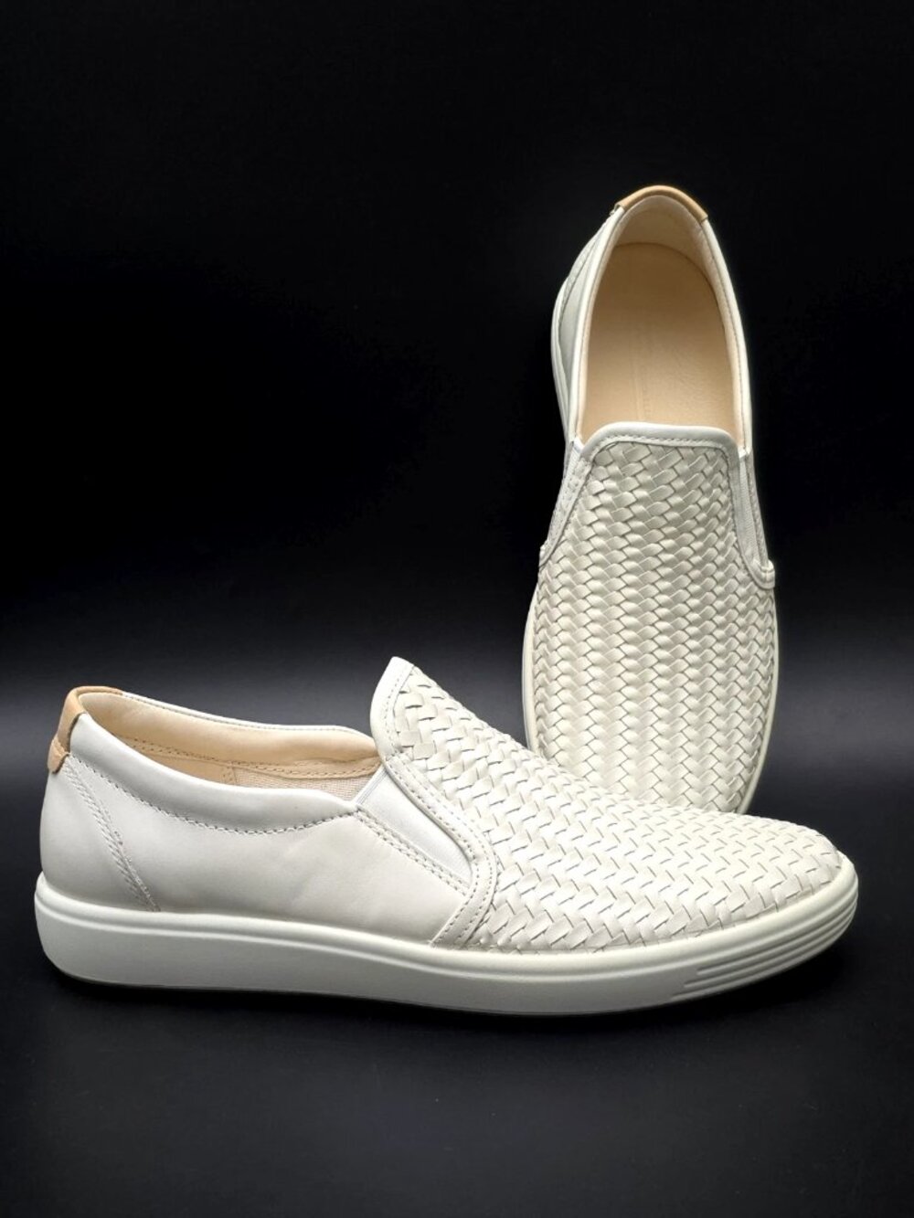 Ecco Soft 7 Woven White Slip-on Comfort Shoes Women's Size 10-10.5
